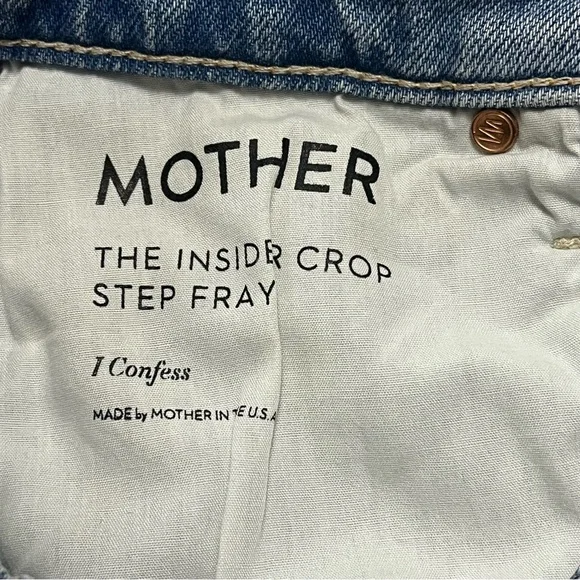 MOTHER Insider Crop Step Fray Denim Jeans High Rise Waist Raw Hem Light Wash 24